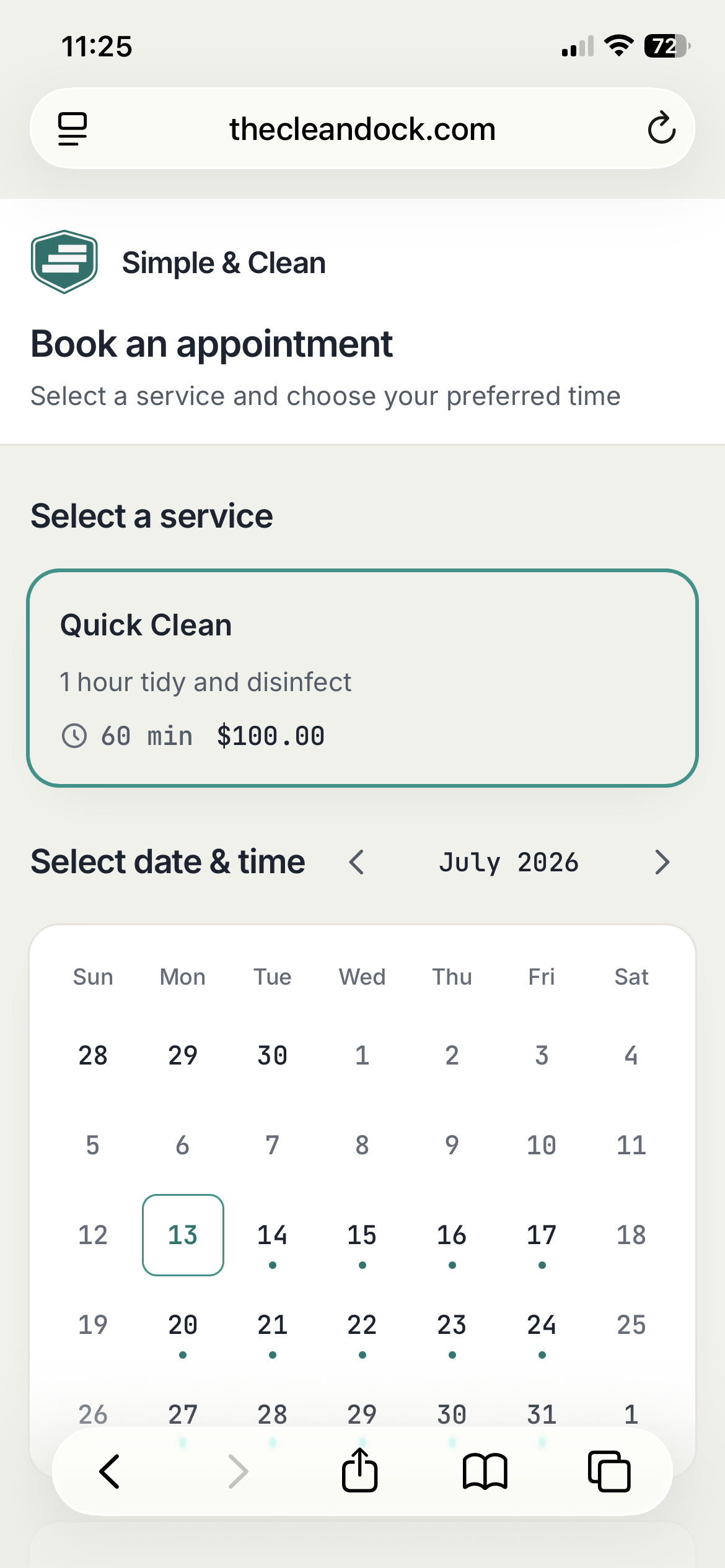 CleanDock online booking site