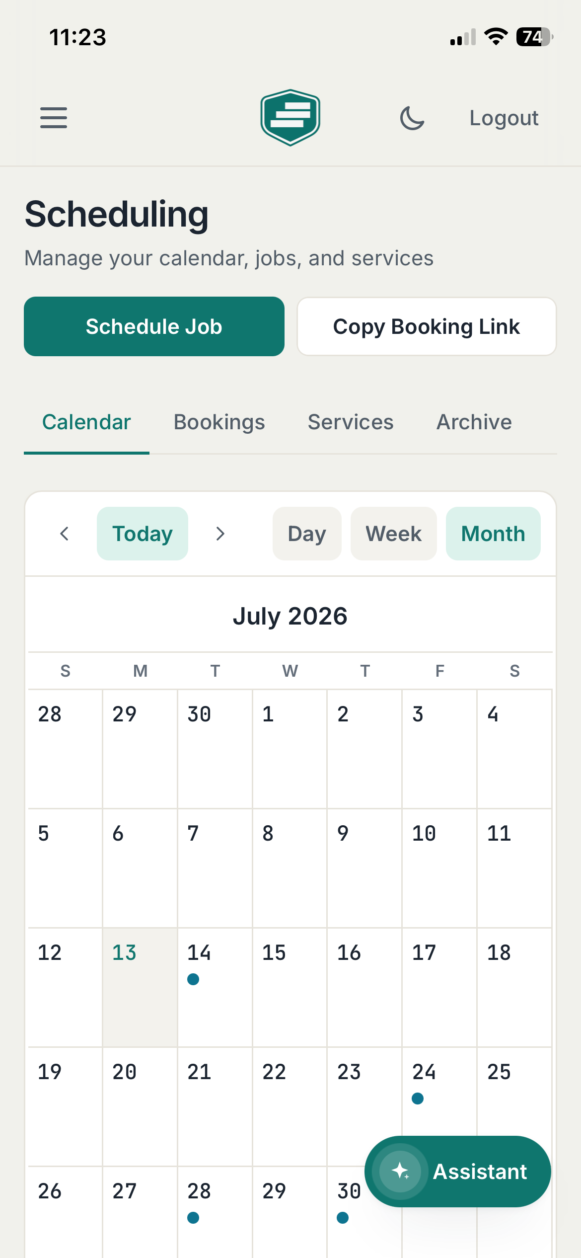 CleanDock schedule calendar