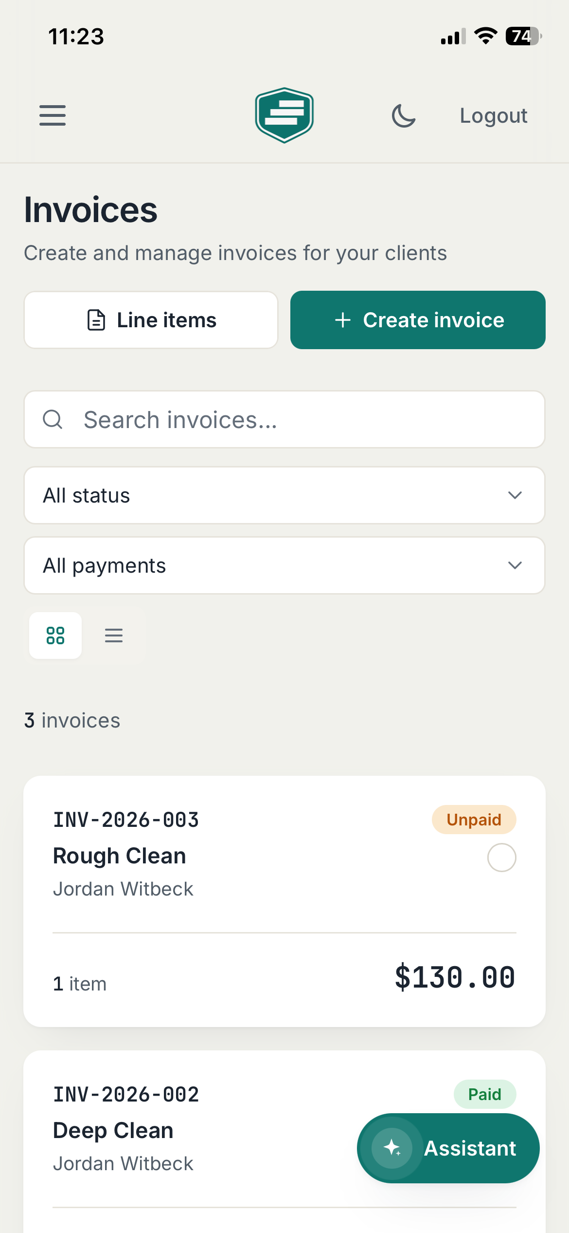 CleanDock invoices
